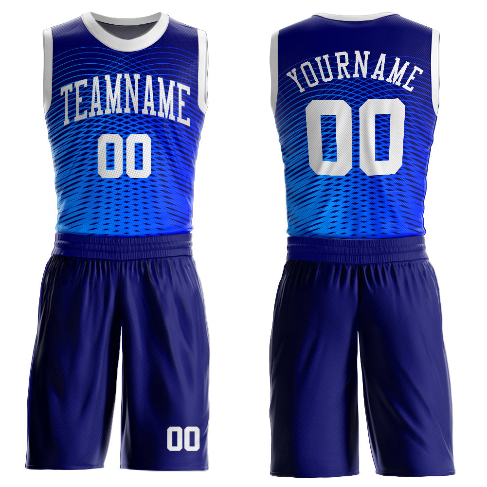 Custom Royal White-Navy Round Neck Sublimation Basketball Uniform Jersey