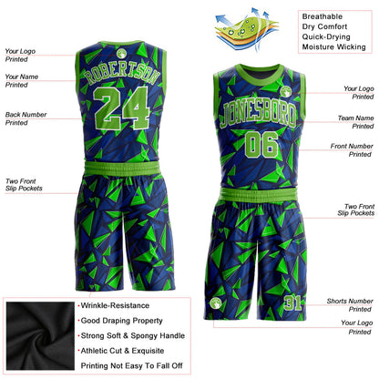 Custom Royal Neon Green-White Round Neck Sublimation Basketball Uniform Jersey