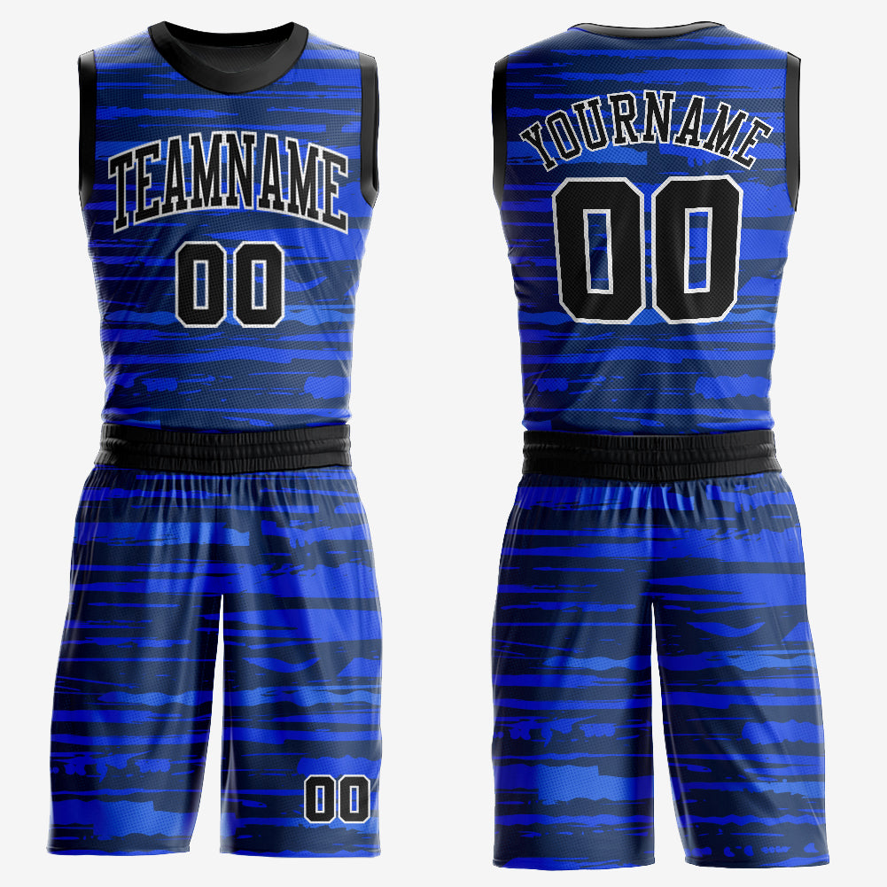 Custom Royal Black-White Round Neck Sublimation Basketball Uniform Jersey