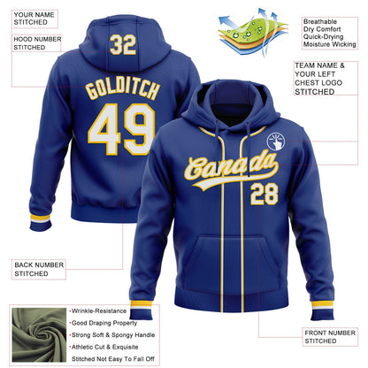 Custom Stitched Royal White-Yellow Baseball Pullover Sweatshirt Hoodie