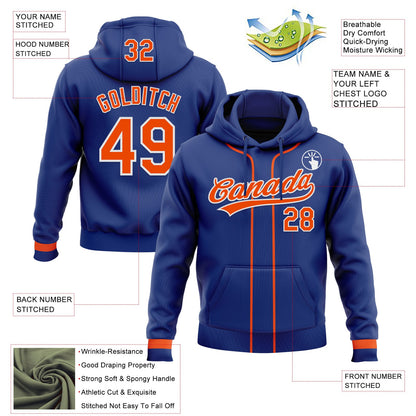 Custom Stitched Royal Orange-White Baseball Pullover Sweatshirt Hoodie