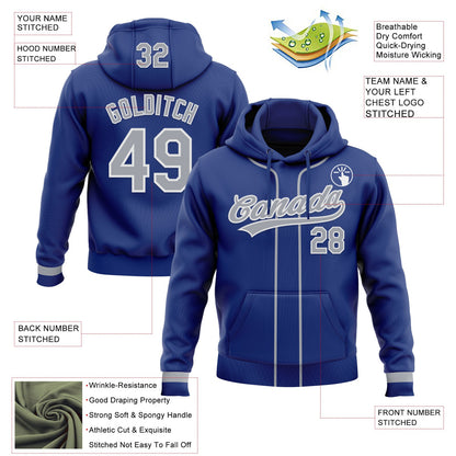 Custom Stitched Royal Gray-White Baseball Pullover Sweatshirt Hoodie