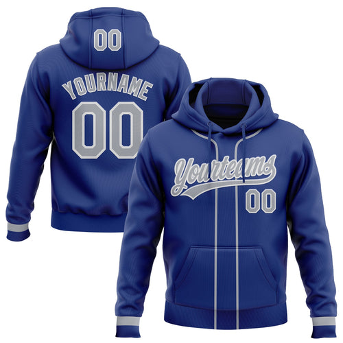 Custom Stitched Royal Gray-White Baseball Pullover Sweatshirt Hoodie