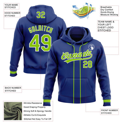 Custom Stitched Royal Neon Green-White Baseball Pullover Sweatshirt Hoodie