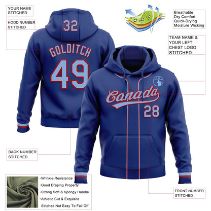 Custom Stitched Royal Light Blue-Red Baseball Pullover Sweatshirt Hoodie