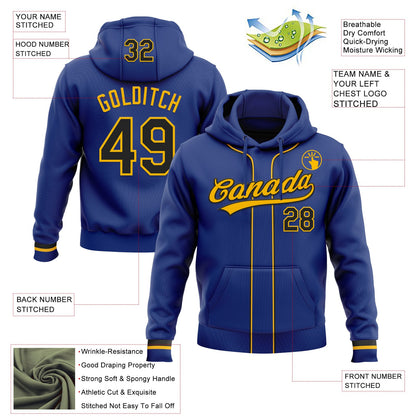 Custom Stitched Royal Black-Gold Baseball Pullover Sweatshirt Hoodie