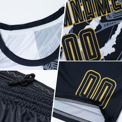 Custom Graffiti Pattern Black-Old Gold Scratch Sublimation Soccer Uniform Jersey