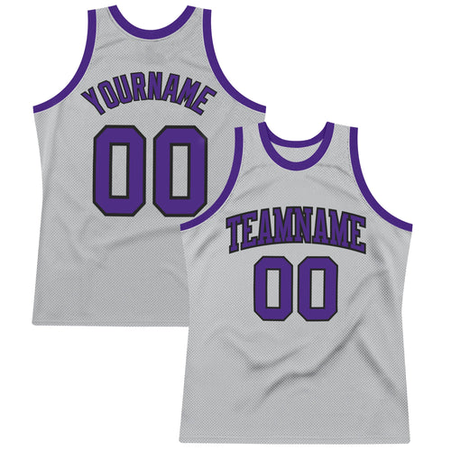 Custom Gray Purple-Black Authentic Throwback Basketball Jersey