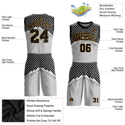Custom Gray Black-Old Gold Round Neck Sublimation Basketball Uniform Jersey