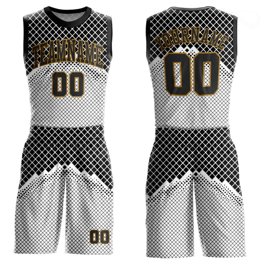 Custom Gray Black-Old Gold Round Neck Sublimation Basketball Uniform Jersey
