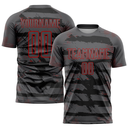 Custom Steel Gray Red Sublimation Soccer Uniform Jersey
