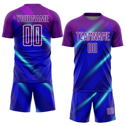 Custom Royal Purple-White Lines Sublimation Soccer Uniform Jersey