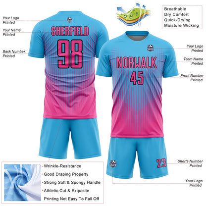 Custom Sky Blue Pink-Black Lines Sublimation Soccer Uniform Jersey
