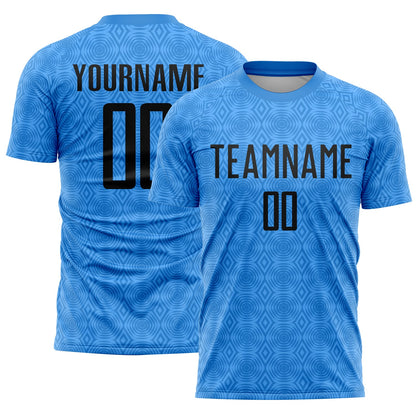 Custom Powder Blue Black Geometric Shapes Sublimation Soccer Uniform Jersey
