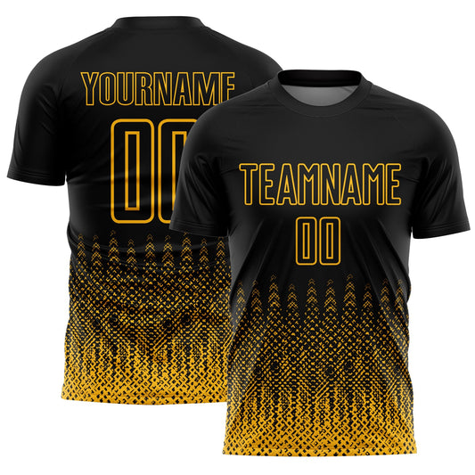 Custom Black Gold Geometric Shape Sublimation Soccer Uniform Jersey