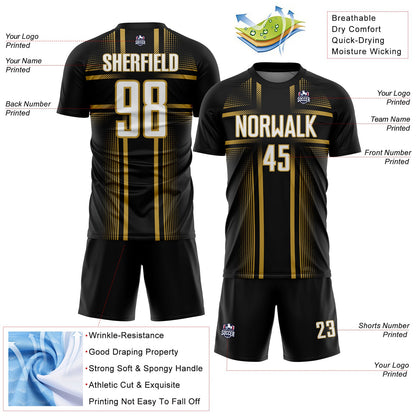 Custom Black White-Old Gold Lines Sublimation Soccer Uniform Jersey