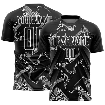 Custom Black White Curve Lines Sports Sublimation Soccer Uniform Jersey