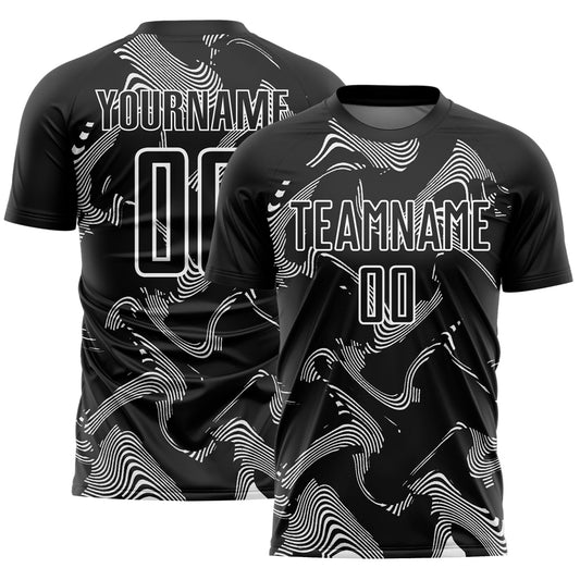Custom Black White Curve Lines Sports Sublimation Soccer Uniform Jersey