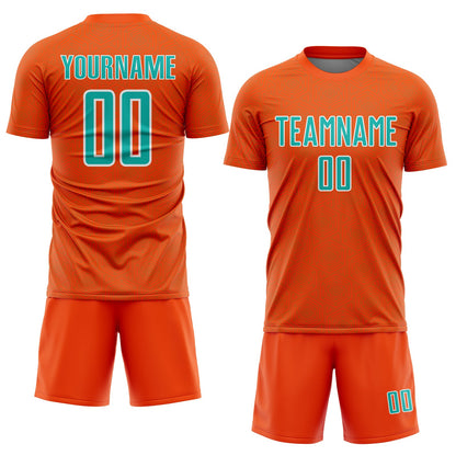 Custom Orange Aqua-White Geometric Shape Sports Sublimation Soccer Uniform Jersey