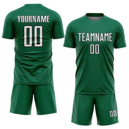 Custom Kelly Green White-Black Geometric Shape Sports Sublimation Soccer Uniform Jersey