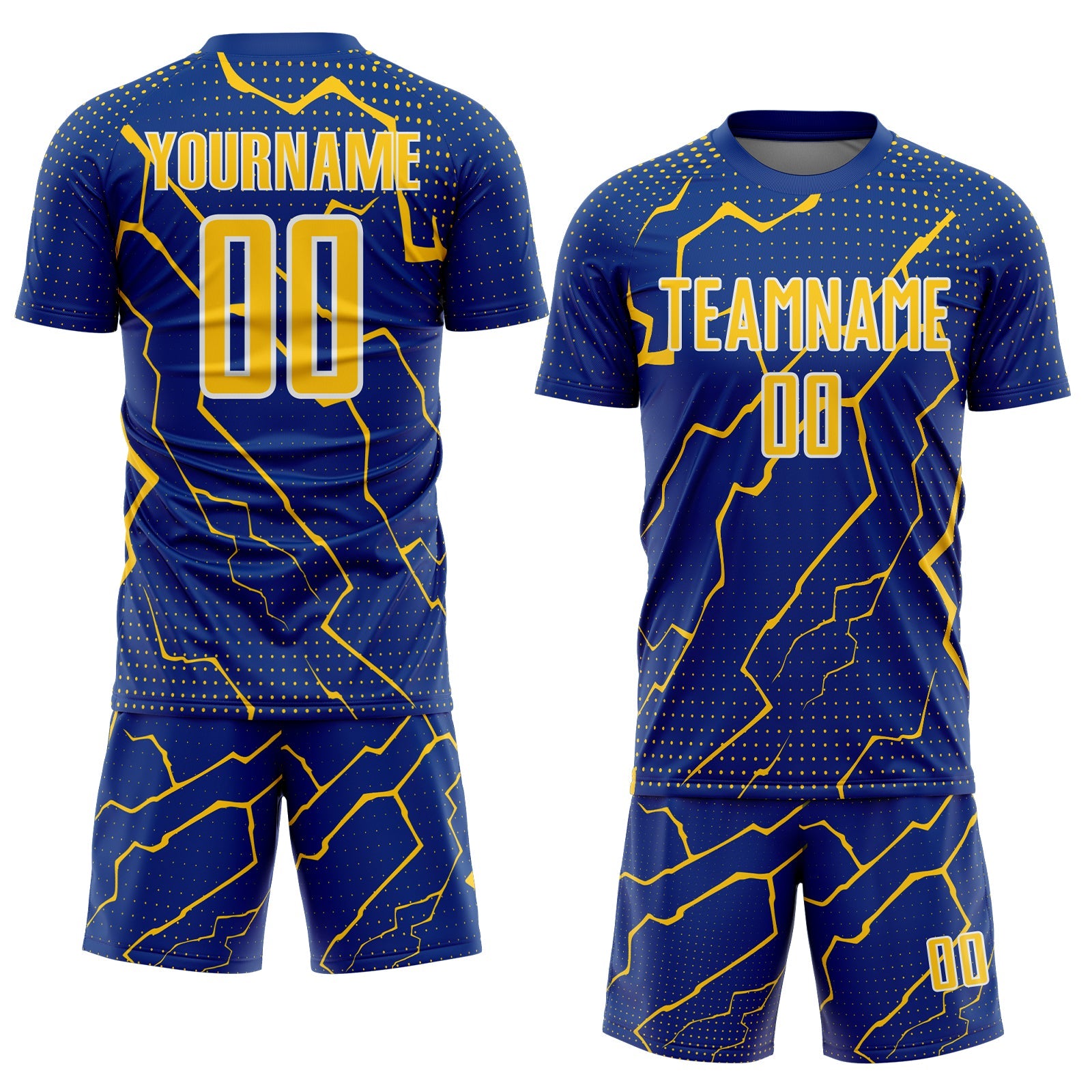 Custom Royal Yellow-White Lightning Sports Sublimation Soccer Uniform Jersey