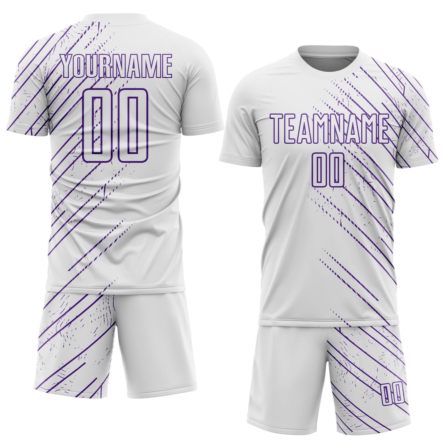 Custom White Purple Lines Sports Sublimation Soccer Uniform Jersey