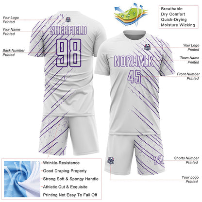 Custom White Purple Lines Sports Sublimation Soccer Uniform Jersey