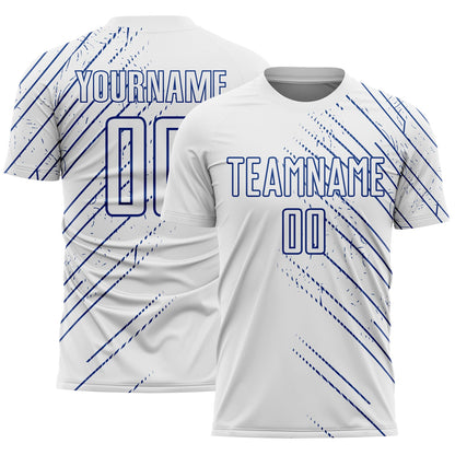 Custom White Royal Lines Sports Sublimation Soccer Uniform Jersey