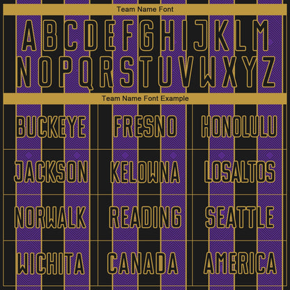 Custom Black Purple-Old Gold Pinstripe Line Sports Sublimation Soccer Uniform Jersey
