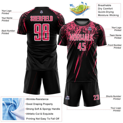 Custom Black Neon Pink-White Splash Sports Sublimation Soccer Uniform Jersey