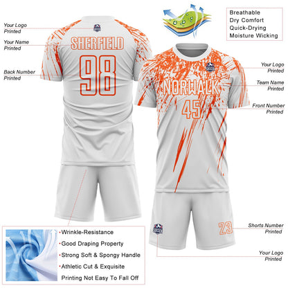 Custom White Orange Splash Sports Sublimation Soccer Uniform Jersey