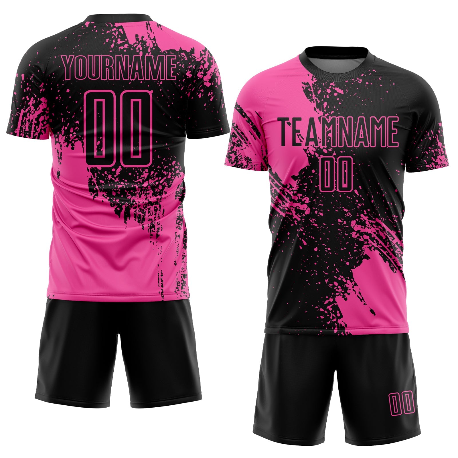 Custom Black Pink Abstract Brush Stroke Sports Sublimation Soccer Uniform Jersey