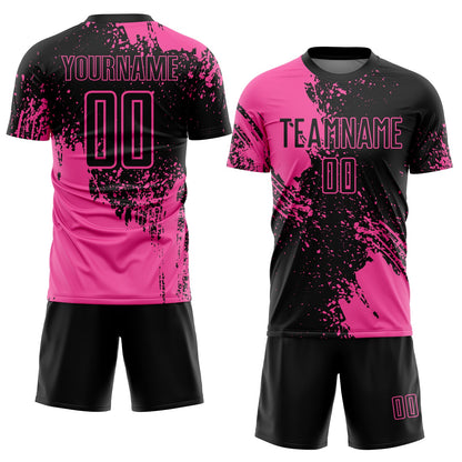 Custom Black Pink Abstract Brush Stroke Sports Sublimation Soccer Uniform Jersey