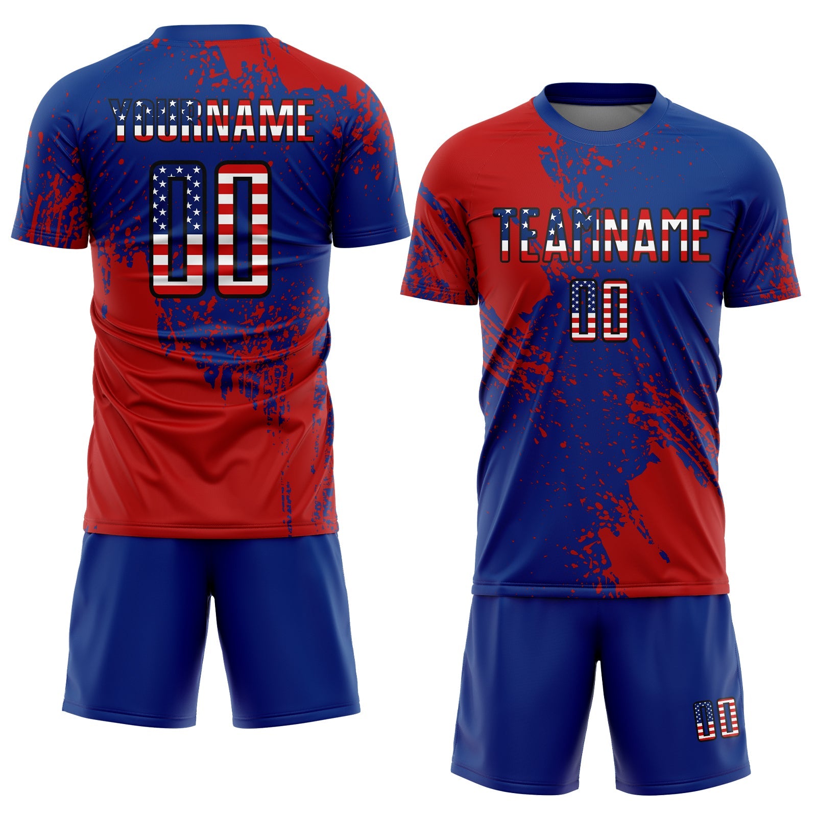 Custom Royal USA Flag Red-Black Abstract Brush Stroke Sports Sublimation Soccer Uniform Jersey