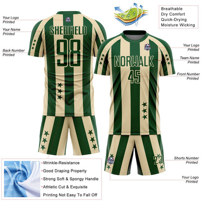 Custom Green Cream Stars And Stripes Sports Sublimation Soccer Uniform Jersey