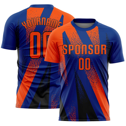 Custom Royal Orange-Black Radial Burst Sports Sublimation Soccer Uniform Jersey