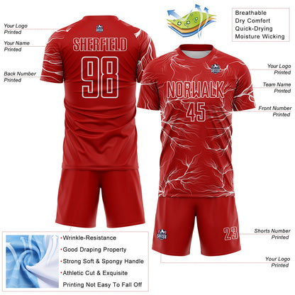Custom Red White Lightning Electric Veins Sublimation Soccer Uniform Jersey