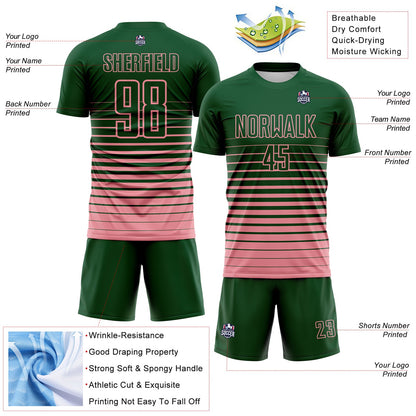 Custom Green Medium Pink Gradient Pinstripe Sublimation Soccer Uniform Jersey