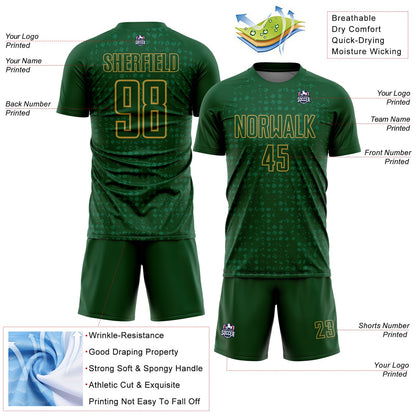 Custom Green Old Gold-Kelly Green Digital Geometric Fragment Speckles Sublimation Soccer Uniform Jersey