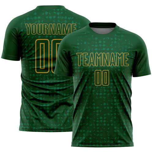 Custom Green Old Gold-Kelly Green Digital Geometric Fragment Speckles Sublimation Soccer Uniform Jersey