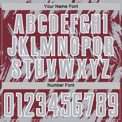 Custom Burgundy Gray-White Splatter Torn Sharp Brush Stroke Sublimation Soccer Uniform Jersey