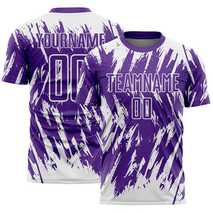 Custom Purple-White Splatter Torn Sharp Brush Stroke Sublimation Soccer Uniform Jersey