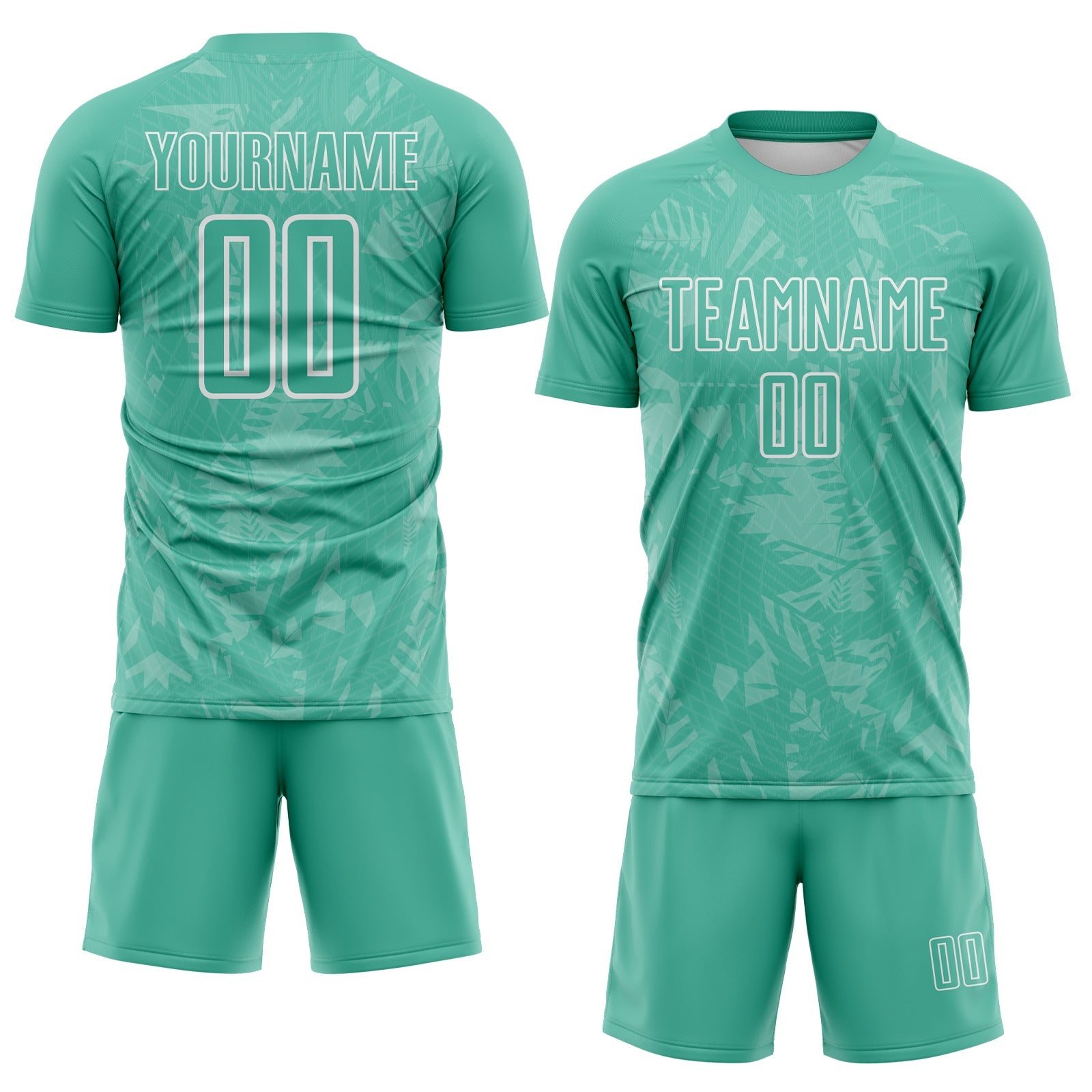Custom Ice Blue White Brasil Geometric Tropical Rainforest Sublimation Soccer Uniform Jersey