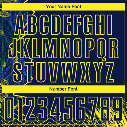 Custom Blue Light Yellow Brasil Zigzag Tropical Palm Leaves Sublimation Soccer Uniform Jersey