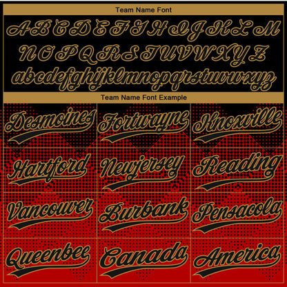 Custom Red Black-Old Gold 3D Pattern Gradient Square Shapes Two-Button Unisex Softball Jersey