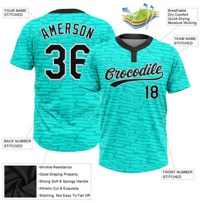 Custom Teal Black-White 3D Pattern Two-Button Unisex Softball Jersey