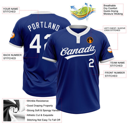 Custom Royal White Two-Button Unisex Softball Jersey