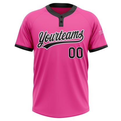 Custom Pink Black-White Two-Button Unisex Softball Jersey
