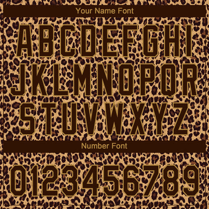 Custom Brown Brown-Old Gold 3D Pattern Leopard Two-Button Unisex Softball Jersey