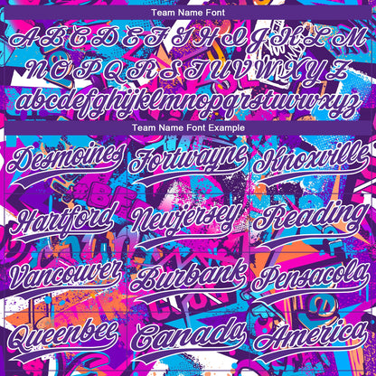 Custom Graffiti Pattern Purple-White 3D Bright Psychedelic Two-Button Unisex Softball Jersey